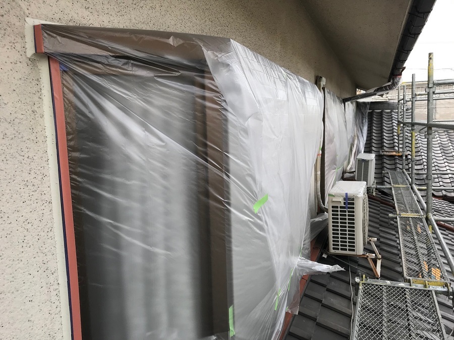 名古屋市南区Aさま　養生作業、外壁塗装下塗り